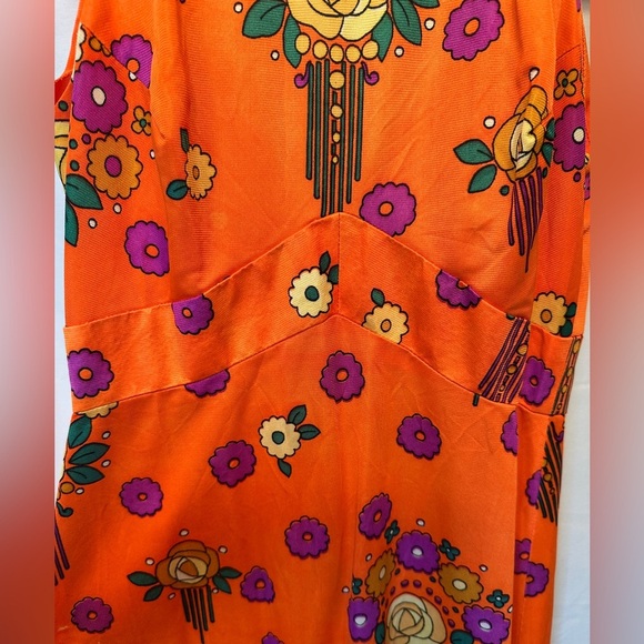 Vintage 1970s Lanz Original Dress Orange Floral Halter Dress Size XS/S Mod - Picture 3 of 9